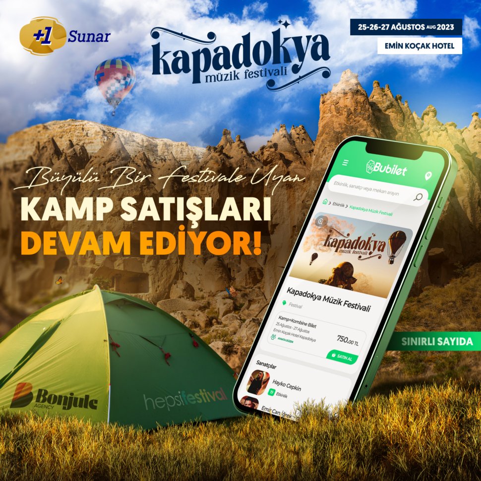 Kapadokya Müzik Festivali Çadırı ve Yanında bir Telefon
